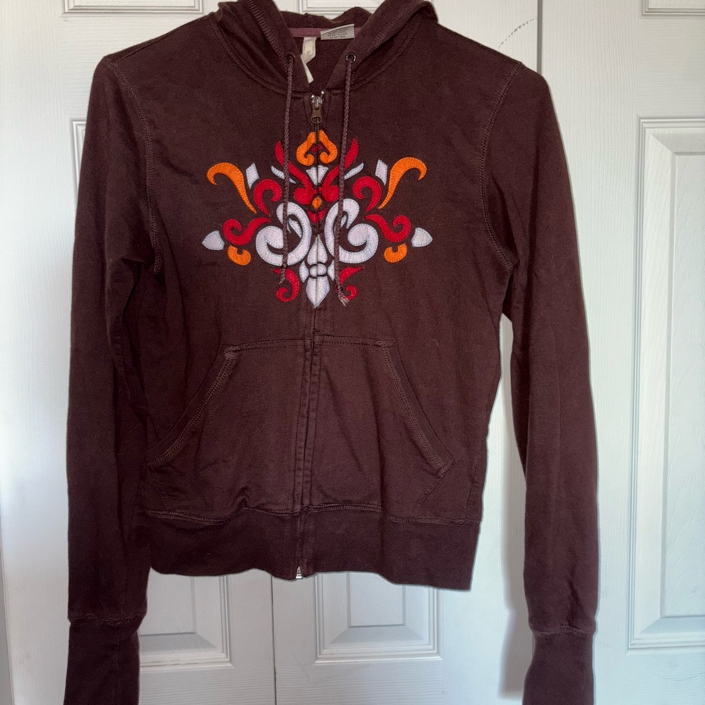 Brown Hoodie with Colorful Embroidery